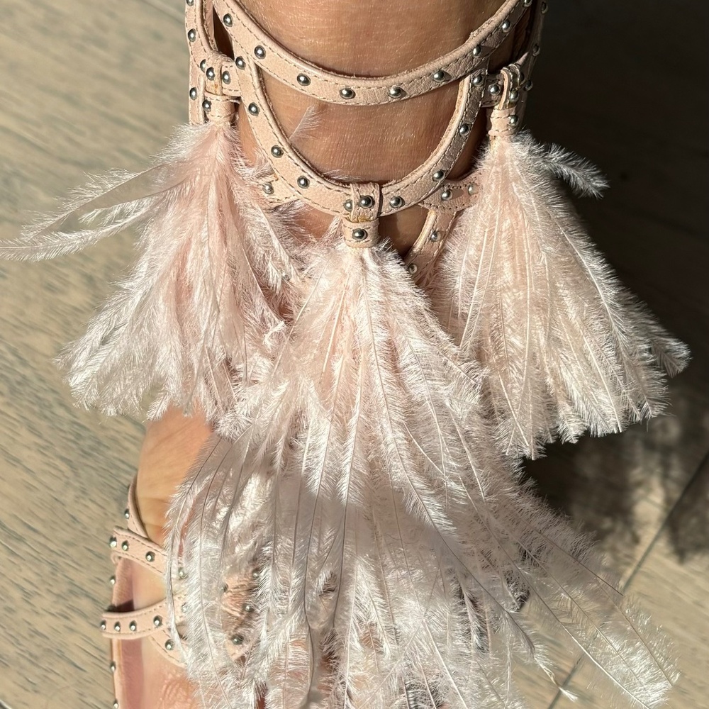 DIOR Ostrich Feather and leather with silver studs Evening sandals size 37.5